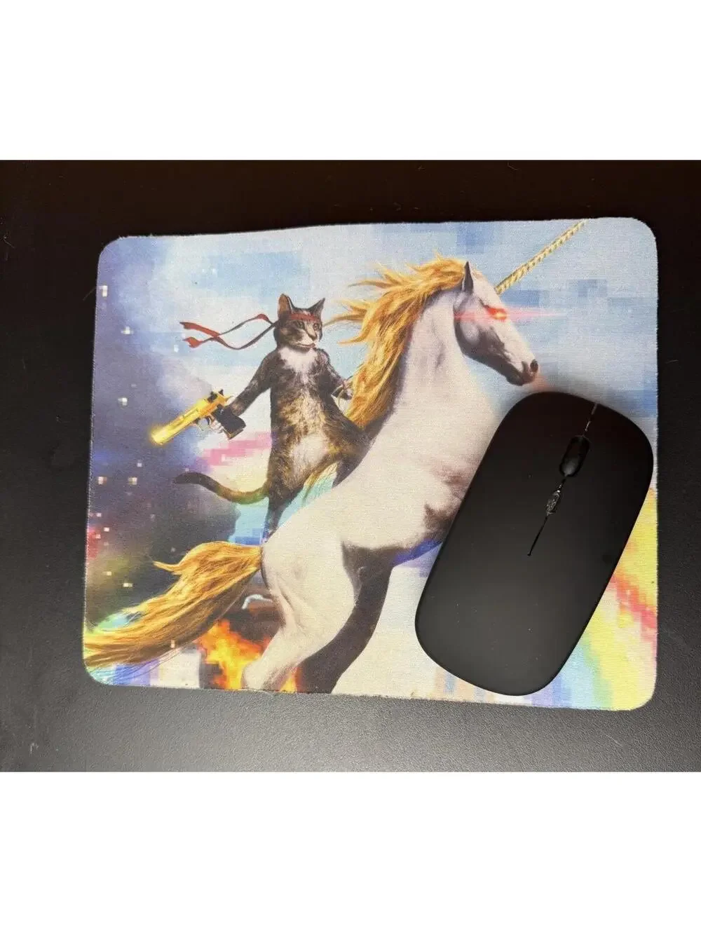 Wireless Dual Mode Computer Mouse with USB Receiver and mouse pad unicorn cat
